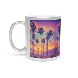 Tropical Metallic Mug, Gold or Silver - Sunset Palms
