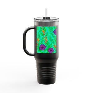 Midnight Flower Green Insulated Travel Mug - 40oz - Perfect for Outdoor Adventures