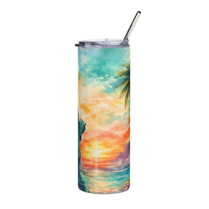 20oz Stainless Steel Tumbler — Sunset Statue of Liberty Beach Scene