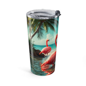 20oz Tumbler – Tropical Flamingo Beach Travel Cup