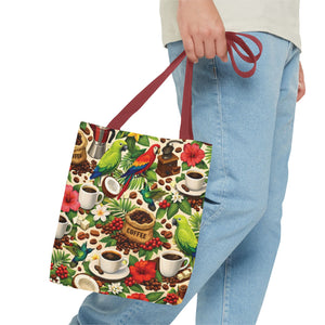 Tropical Parrots & Coffee Tote Bag, Green - 3 Sizes