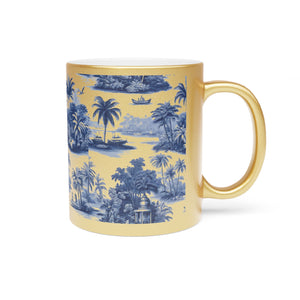 Tropical Metallic Mug, Gold or Silver - Tropical Trip Toile Classic, Blue