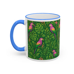 Accent Rim & Handle Coffee Mug ~ Parrot Family, Pink