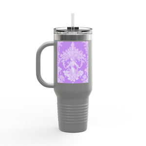 Insulated Travel Mug - 40oz - Perfect for Outdoor Adventures / Pearl Lady Toile/Amethyst
