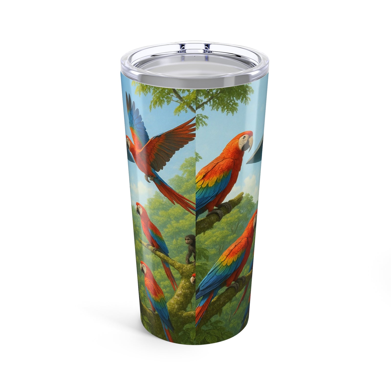 20oz Tropical Glossy Tumbler, Stainless Steel / UFO and Macaws