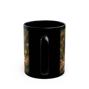 Black Ceramic Mug — Vintage Floral Rainforest Landscape, 11oz/15oz
