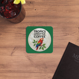 Tropical Cardboard Coffee Coasters — Parrot MOP Logo (50/100 pcs)
