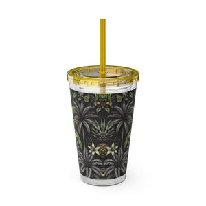 Tropical Tumbler with Straw | 16 oz: Tropical Fruit, Black