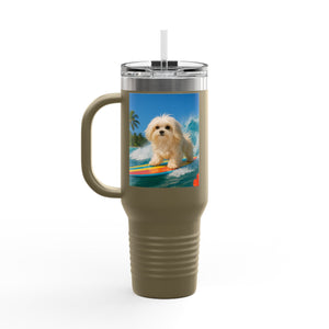 Insulated Travel Mug, 40oz / Puppy Ariel the Dog Surfer - Perfect for Outdoor Adventures