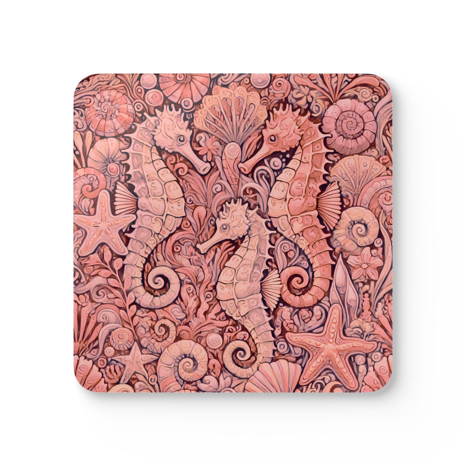 Coaster Set/4 - Seahorse Trio/Red