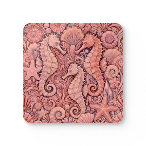 Coaster Set/4 - Seahorse Trio/Red