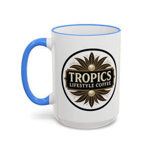 Accent Rim & Handle Coffee Mug — Tropics Lifestyle Coffee Pearl/Palm Logo