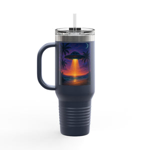 Insulated Travel Mug, 40oz / Beach UFO at Night