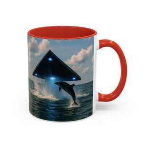 Accent Coffee Mug (11, 15oz), 8 Colors - UFO and Dolphin