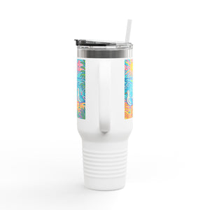 Insulated Travel Mug, 40oz / Tropical Beach Seagulls - Perfect for Outdoor Adventures