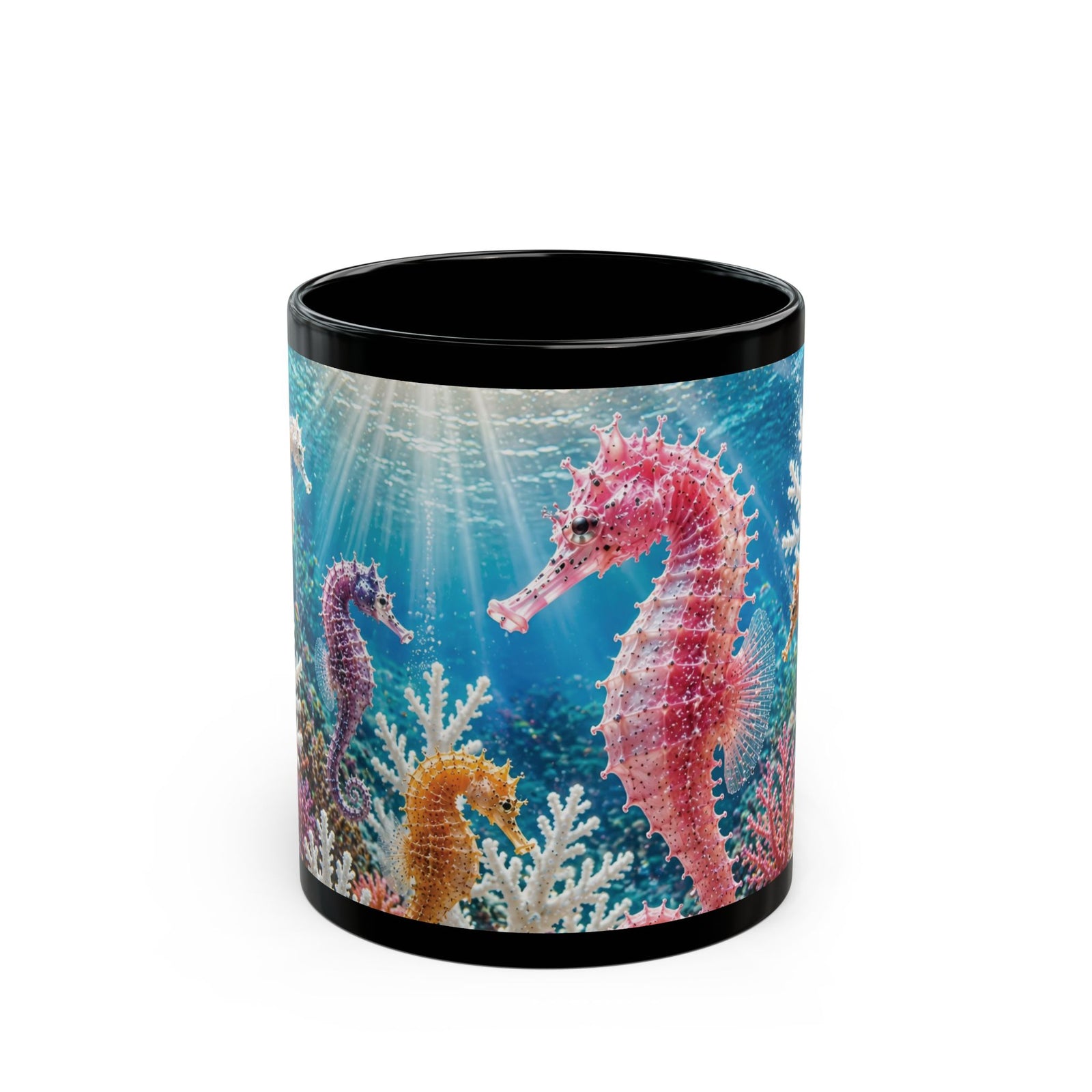 Black Mug — Colorful Pink Seahorse Coffee Cup