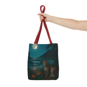 Tropical Beach & Jaguars Tote Bag, Black - 3 Sizes