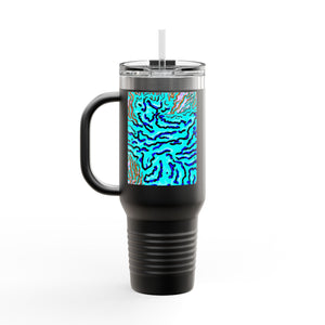 Insulated Travel Mug, 40oz / Wild Coral, Turquoise - Perfect for Outdoor Adventures