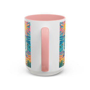 Accent Coffee Mug (11, 15oz), 8 Colors - Tropical Beach Seagulls