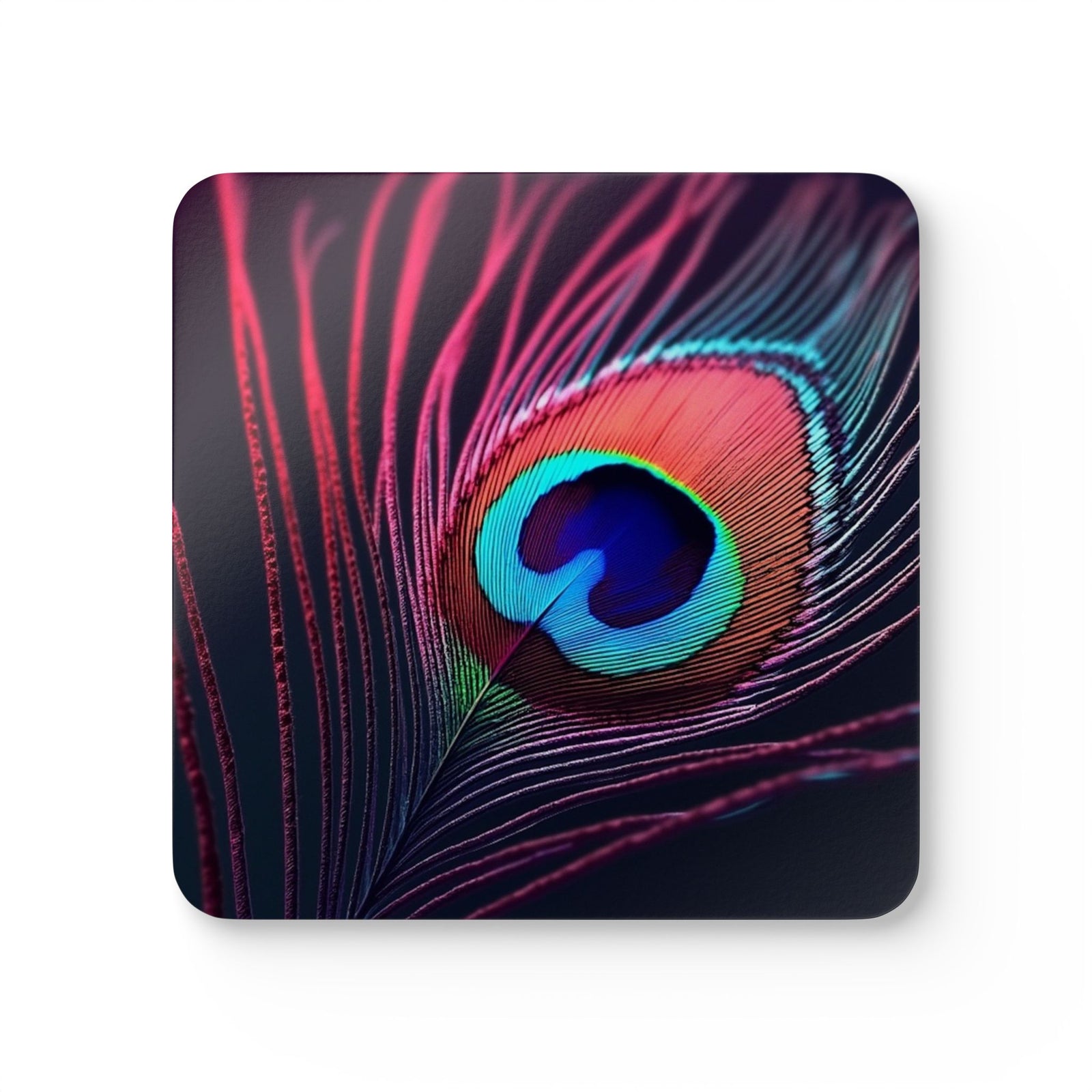Coaster Set/4 - Peacock Eye Feather, Magenta
