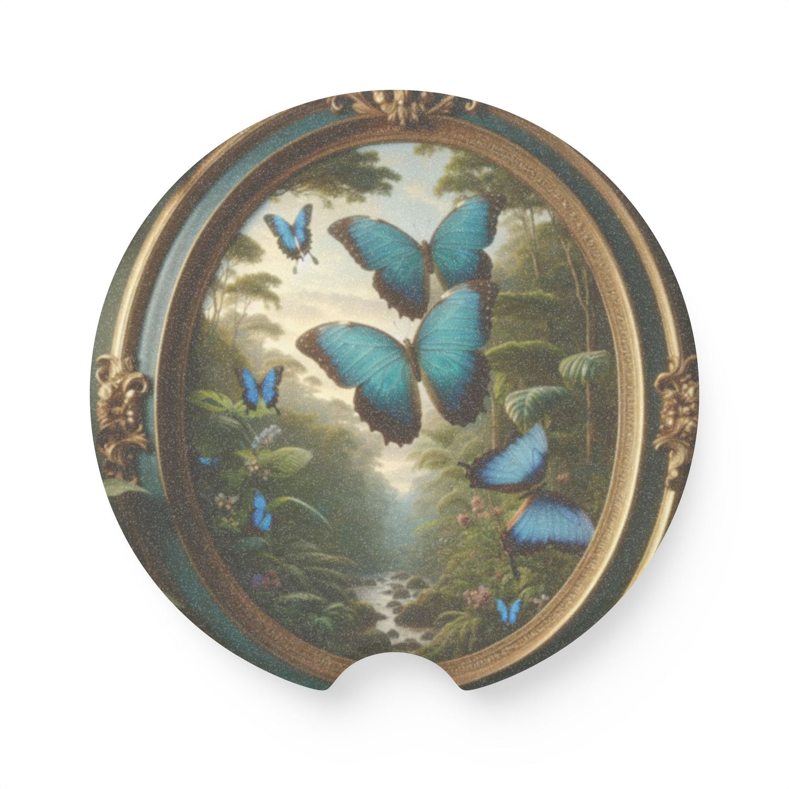 Soapstone Car Coaster - Framed Morpho Butterflies