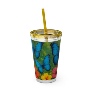 Tropical Tumbler with Straw | 16 oz : Morpho Butterflies Flight