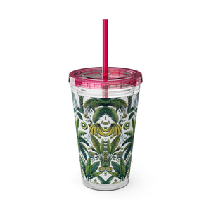 Tropical Tumbler with Straw | 16 oz: More Tropical Palms, White