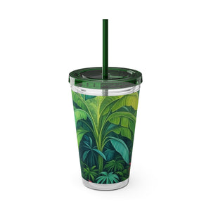 Tropical Tumbler with Straw | 16oz Colorful Travel Cup / Sleeping Spot