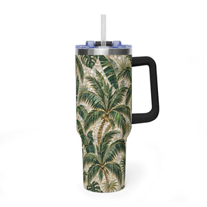 40oz Vacuum Tumbler – Insulated Tropical Travel Mug, Palms Mosaic