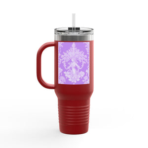 Insulated Travel Mug - 40oz - Perfect for Outdoor Adventures / Pearl Lady Toile/Amethyst