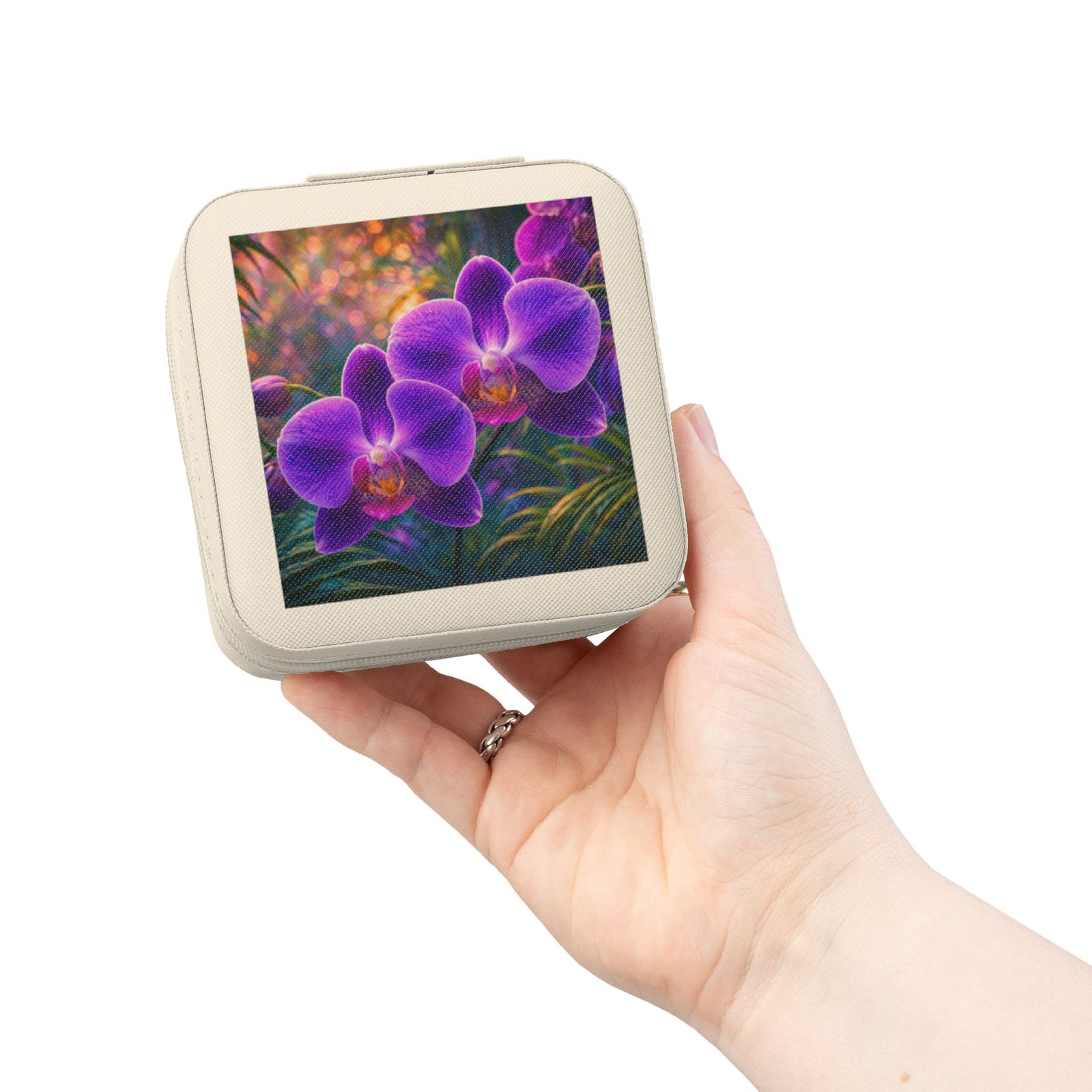 Twilight Orchid Jewelry Travel Case — Compact Floral Travel Jewelry Organizer