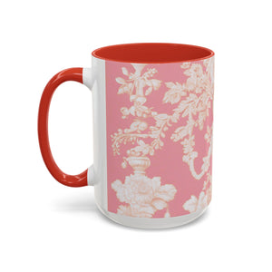 Accent Color Coffee Mug (11, 15oz), Pearl Lady Toile/Hibiscus Pink