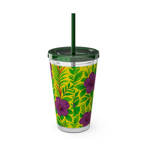 Tropical Tumbler with Straw | 16 oz: Midnight Flower Yellow