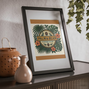 Tropical Framed Poster — Palm & Bean Coffee Club, Dark Gold