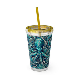 Tropical Tumbler with Straw | 16 oz: Aqua Octopus