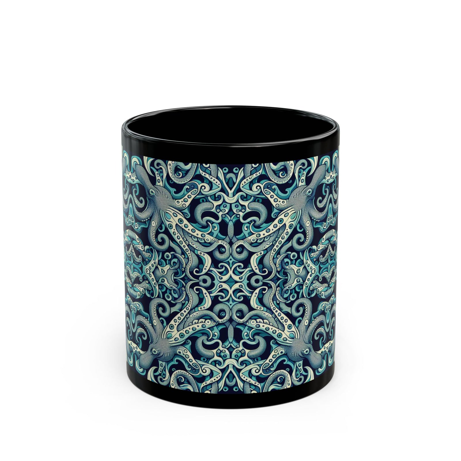 Black Coffee Mug - Twisted Aqua Octopus
