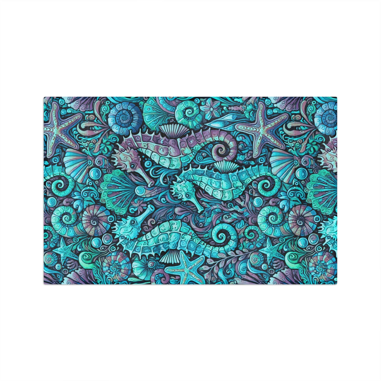 Tropical Microfiber Coffee/Tea Towel – Seahorse Trio, Turquoise