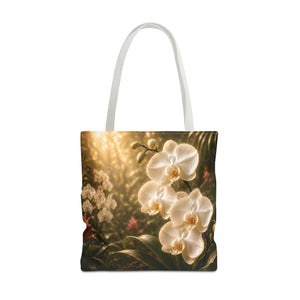 Orchid Garden Tote Bag — Sunlit White Orchid Floral All-Over Print
