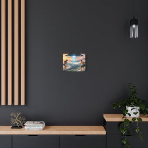Surfing UFO Canvas Print — Beach Sunset Sci‑Fi Wall Art