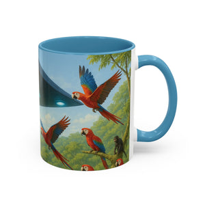 Accent Coffee Mug (11, 15oz), 8 Colors - UFO and Macaws