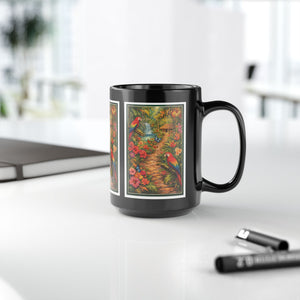 Tropical Parrot Black Mug — Colorful Jungle Scene Coffee Cup (11oz/15oz)
