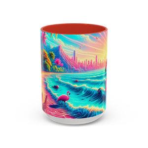 Accent Color Coffee Mug (11, 15oz) / Pop Art Flamingo Beach, Various Colors