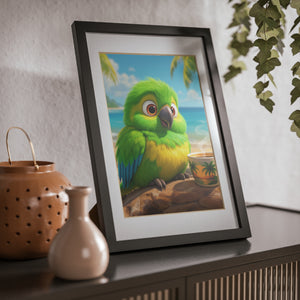 Tropical Parrot Framed Poster — Colorful Green Bird Wall Art