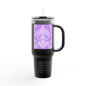 Insulated Travel Mug - 40oz - Perfect for Outdoor Adventures / Pearl Lady Toile/Amethyst