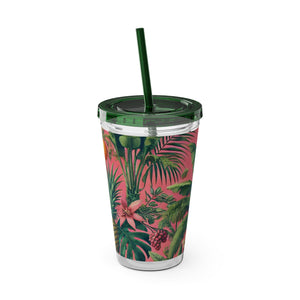 Tropical Tumbler with Straw | 16 oz:  More Tropical Palms, Coral