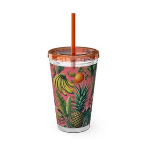 Tropical Tumbler with Straw | 16 oz:  More Tropical Palms, Coral