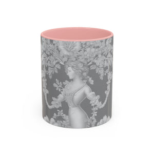 Accent Color Coffee Mug (11, 15oz), Pearl Lady Toile/Slate