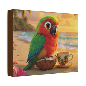 Tropical Beach Canvas - Tiki the Parrot Sunrise Wall Art