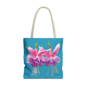 Two Fuschsias Tropical Flower Tote Bag/Turquoise - 3 Sizes