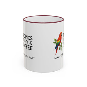 Accent Rim & Handle Coffee Mug ~ Tropics Lifestyle Coffee Parrot Logo